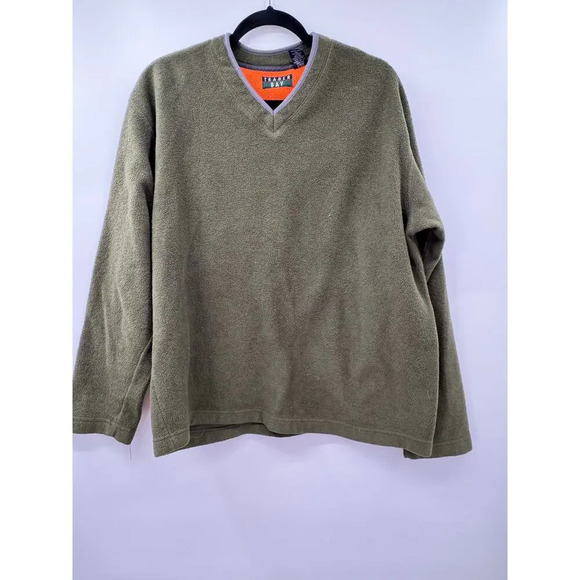 Trader Bay Men's Fleece Pullover Green V-Neck Long Sleeve Sweater Size Large - Picture 1 of 4